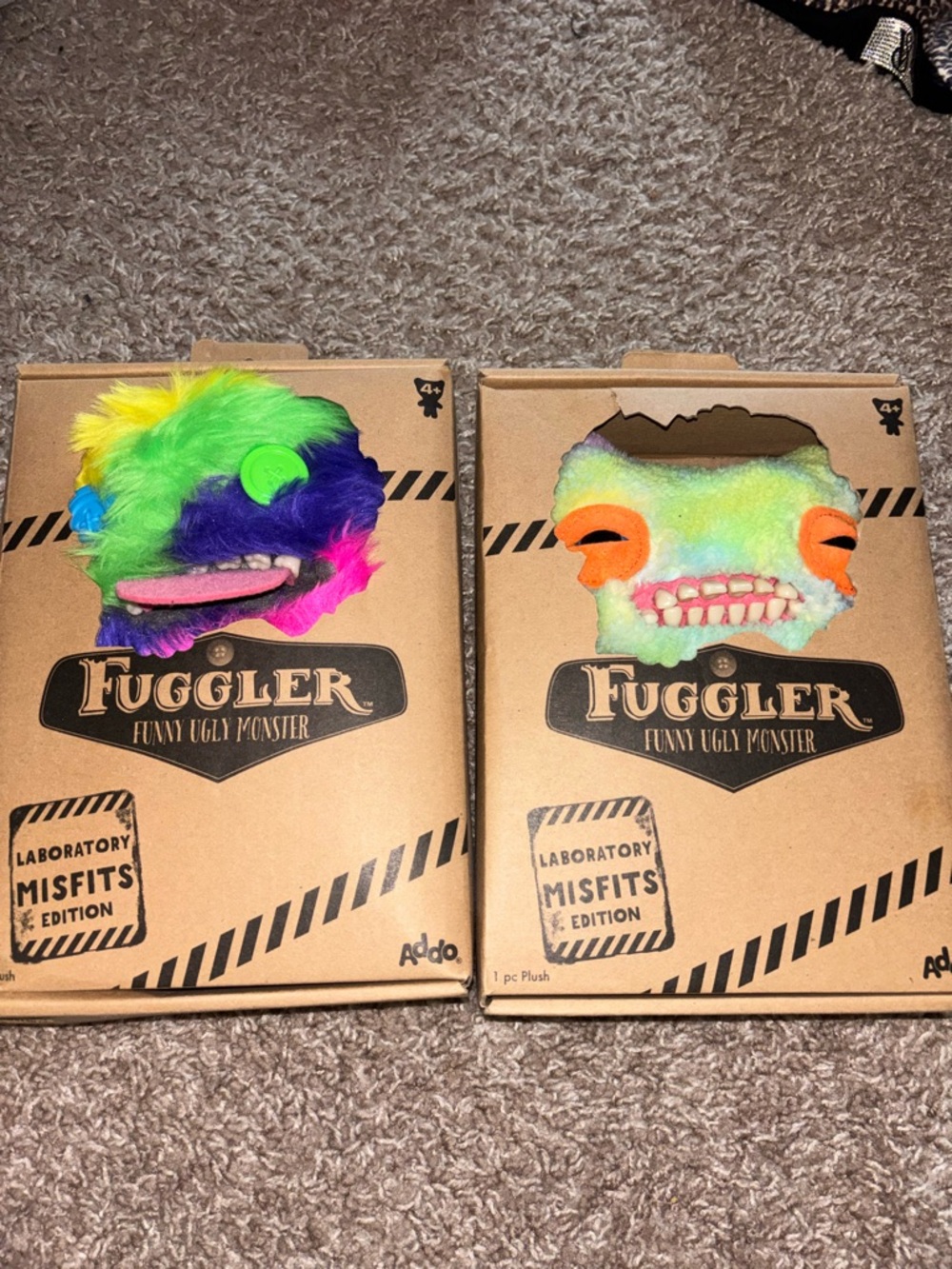 2 pack Fuggler Funny Ugly Monster Plushes - Neon Rainbow & Pastel Green